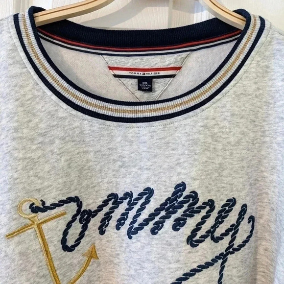 Tommy Hilfiger Women's XXL Gray Nautical Anchor Logo Crewneck Sweatshirt VTG - Picture 3 of 7